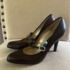 Nine West Women’s Lehana Leather Mary Jane Heels Pumps Brown Size 6